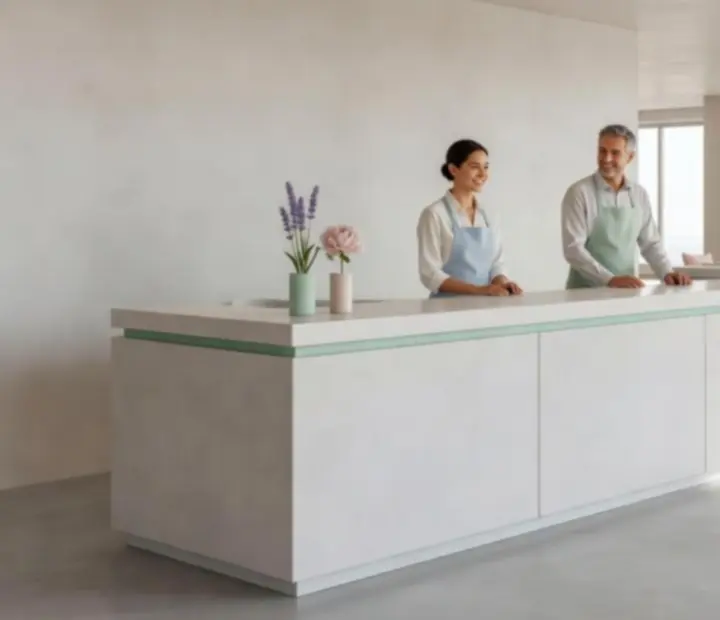 Moderní recepce restaurace CentralMeetingG připravená na rezervace hostů