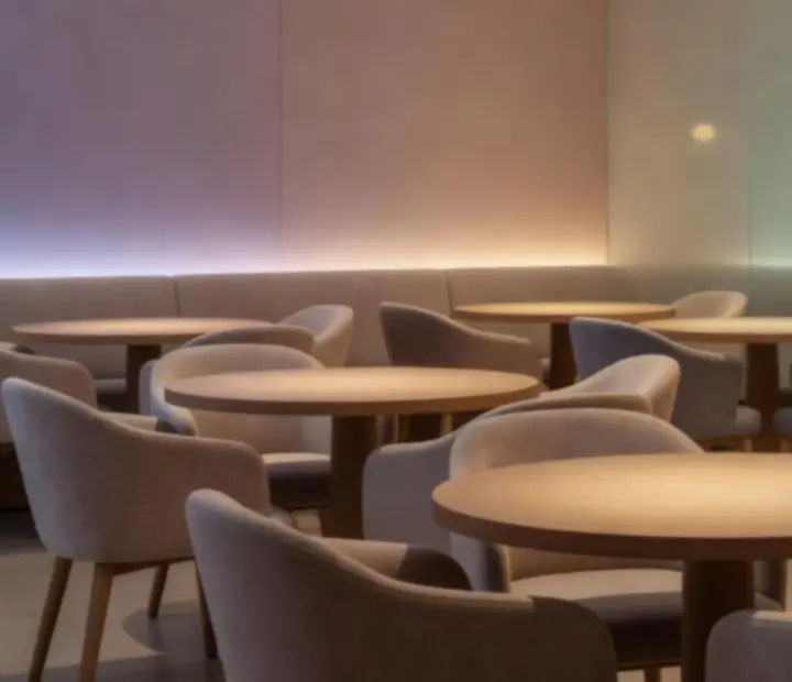 Večerní interiér restaurace CentralMeetingG během společenské akce