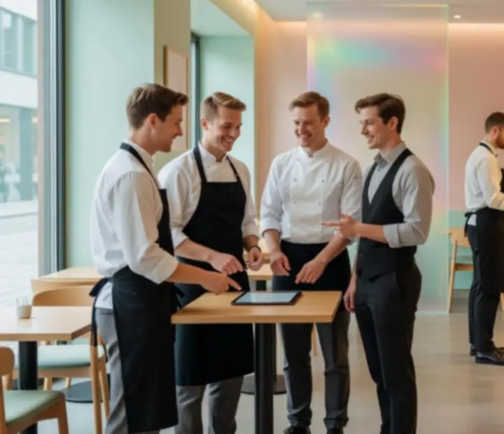Tým kuchařů a obsluhy restaurace CentralMeetingG v přátelské atmosféře